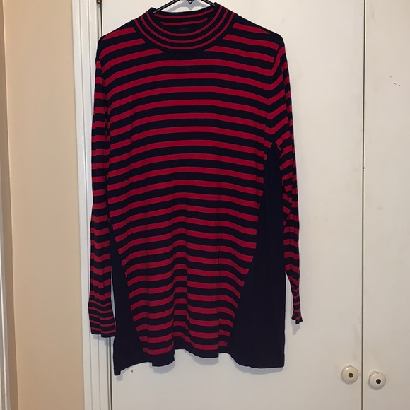 Susan Graver red and dark navy blue stripe top - Picture 1 of 3